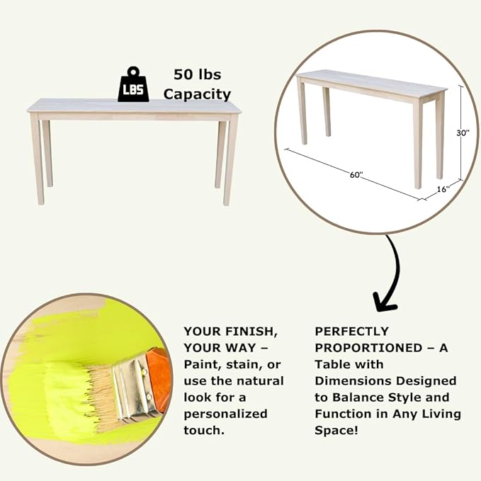 IC International Concepts Extended Length Shaker Console Table, Kitchen/Dining - Image 4