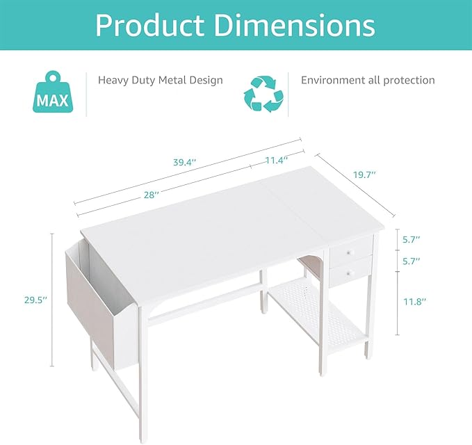 Lufeiya White Small Desk with Drawers - Image 3