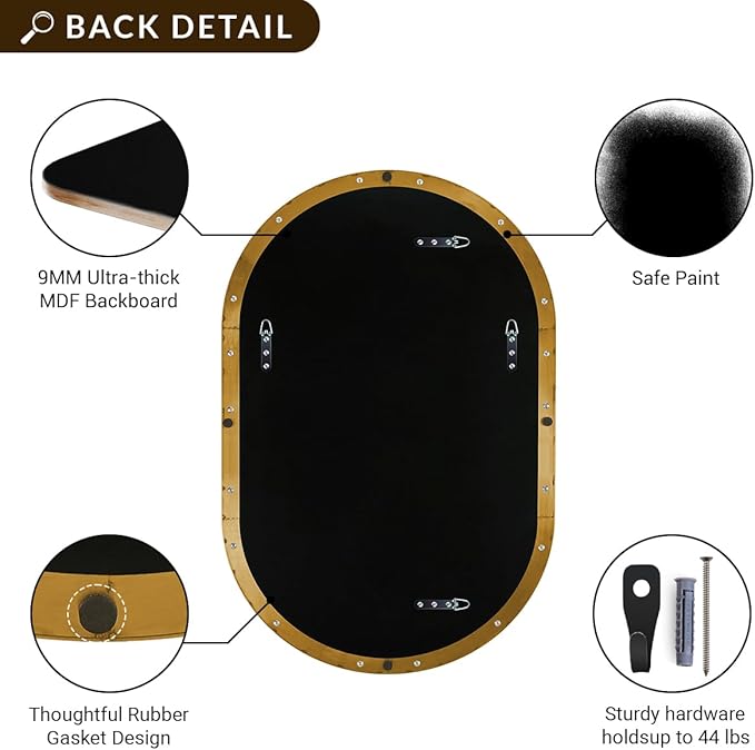 ANDY STAR Oval Bathroom Mirror, 20x33’’Oval Gold Mirror Stainless Steel Metal - Image 5