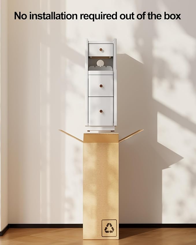 Narrow Nightstand with 3 Drawers, Solid Wood Small Nightstand White, Modern - Image 7