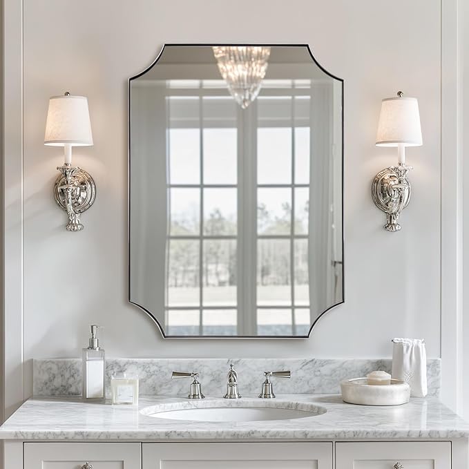 ANDY STAR Chrome Mirror 22x30 Inch, Scalloped Bathroom Mirror, Polished Chrome by ANDYSTAR