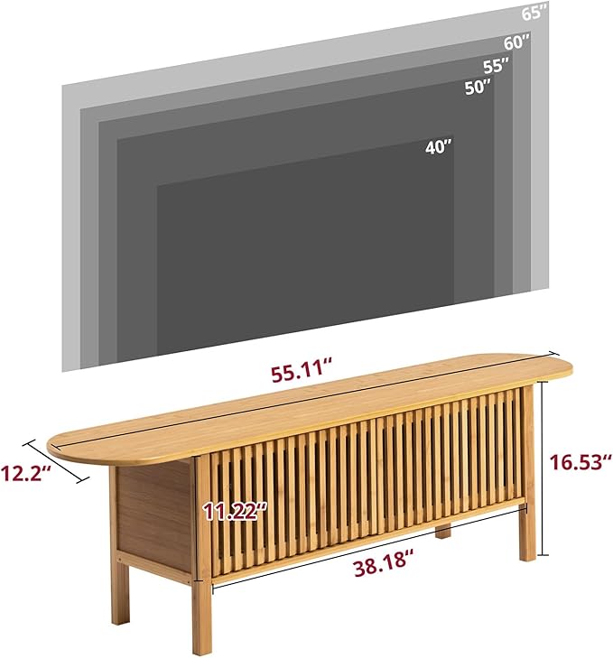 HollyHOME Bamboo TV Stand with Storage - Image 2