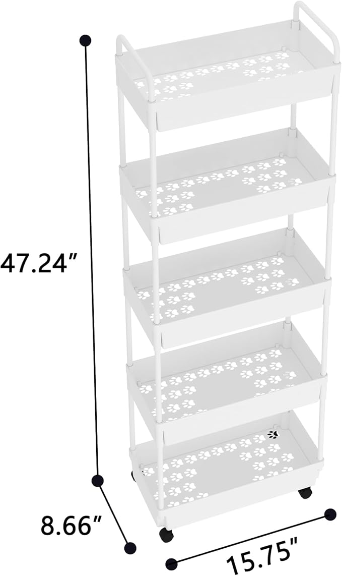 5-Tier Storage Cart，Shelf Organizer Mobile Shelving ，Utility Rolling - Image 5