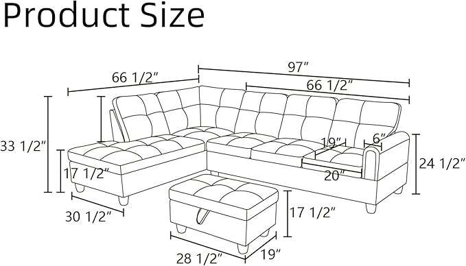 Convertible Sectional Couch, Large L Shaped Couch - Image 2