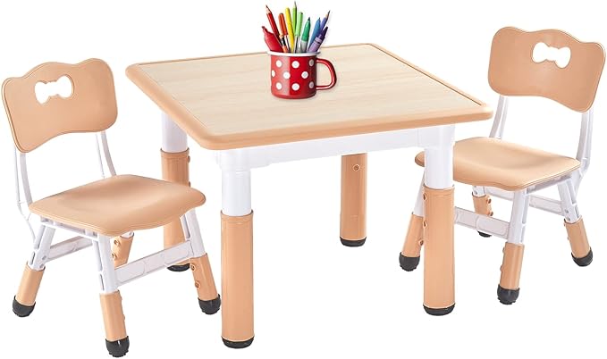 FUNLIO Kids Table and 2 Chairs Set, Height Adjustable Toddler Table and Chair by FUNLIO