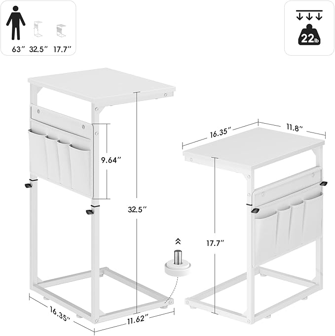 Vagusicc C Shaped End Table, Adjustable Height Small Couch Side Table - Image 3