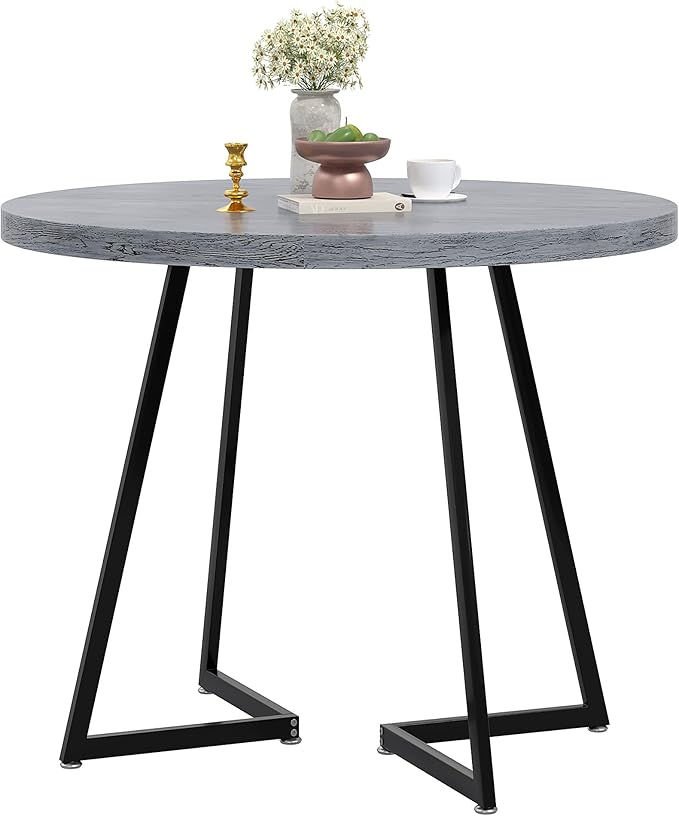 VECELO 35" Round Dining Table for 4, Wood-Grain Tabletop & Heavy-Duty Steel - Image 8