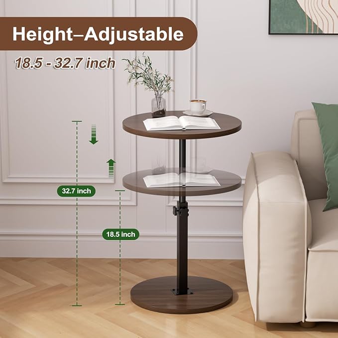 Adjustable Side Table, Round End Table, Small Bedside Table, Mid Century Modern - Image 3