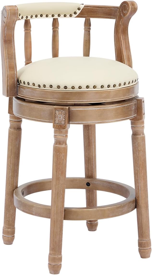 Cow top Leather Wooden Bar Stools, 360 Degree Swivel Bar Height Chair by AULIFE