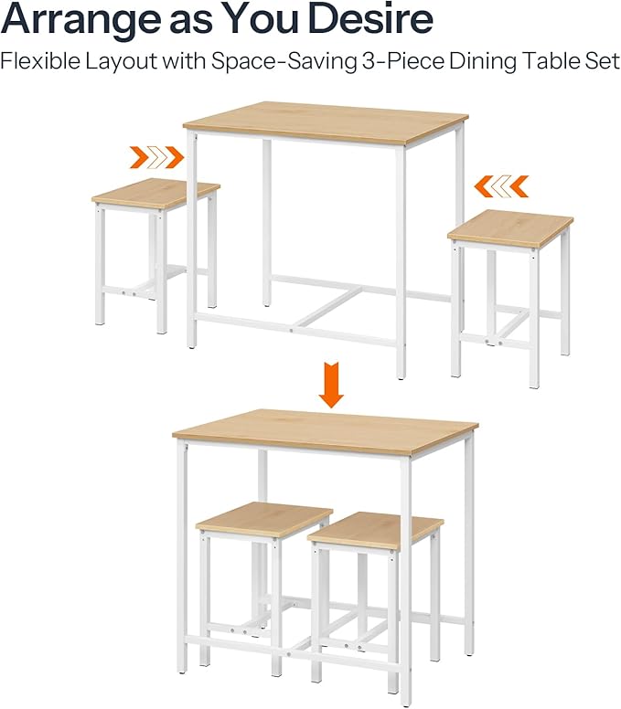 HOOBRO 3-Piece Industrial Dining Table Set, Kitchen Table, Space Saving Dinette - Image 3