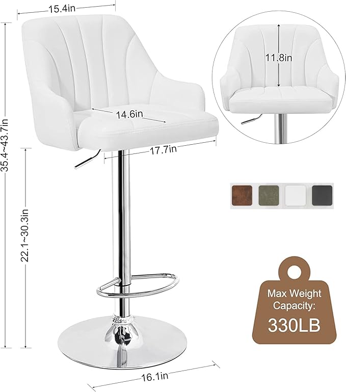 VECELO Bar Stools Set of 4, Adjustable Barstools, Counter Height Stools - Image 3
