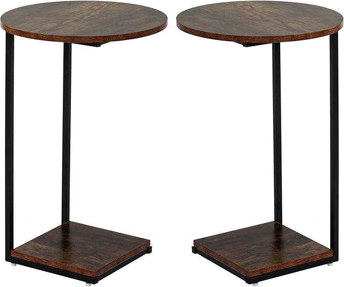 HDANI C Table End Table Set of 2, Round Side Table That Slide Under, C Shaped by HDANI