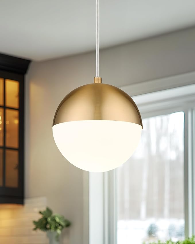LMS Mid Century Pendant Lights, Brushed Gold Kitchen Island Light Fixtures - Image 2