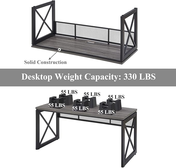 BON AUGURE Industrial Computer Desk, Rustic Wood Desks - Image 3