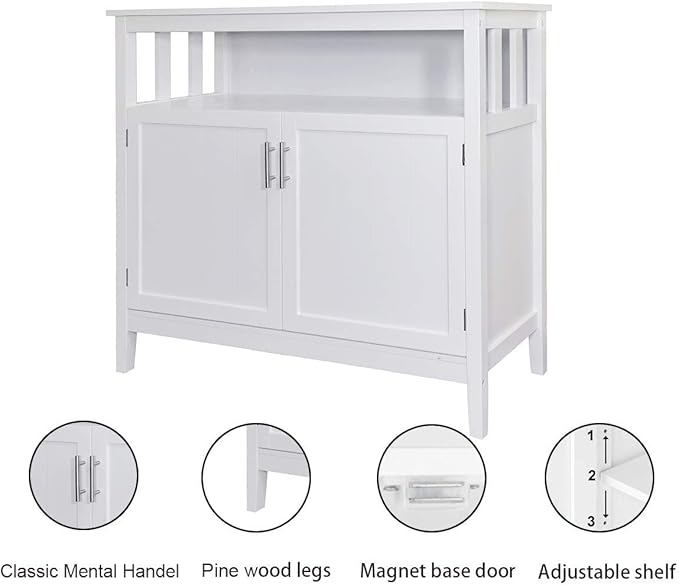 RASOO Buffet Cabinet White Kitchen Sideboard Buffet Storage Server Cupboard - Image 7