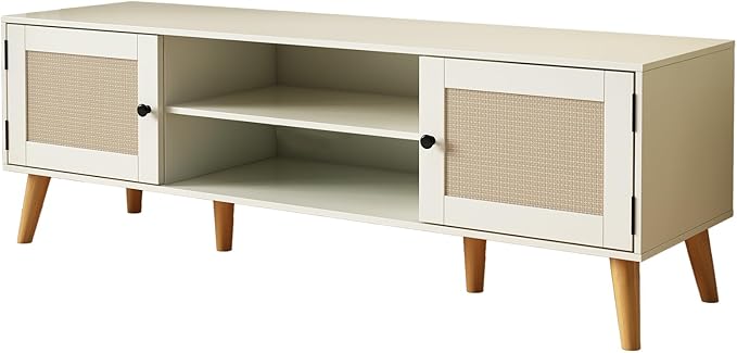 TV Stand for TVs up to 65 inches, Rattan Grain Finish Panel - Image 6