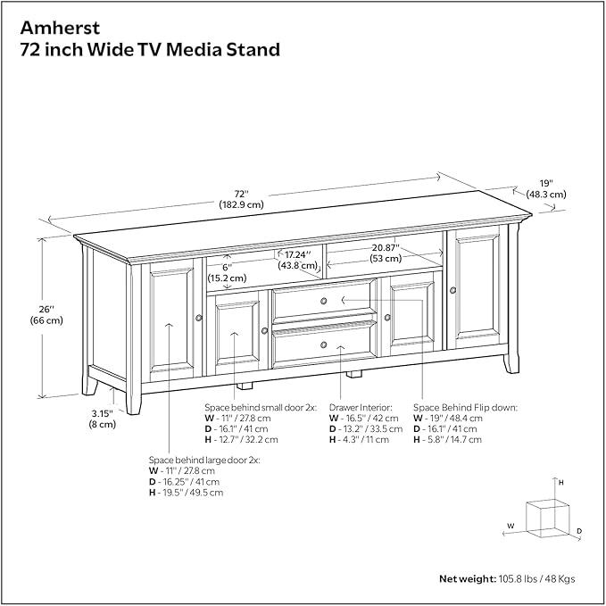 SIMPLIHOME Amherst 72-inch Wide Solid Wood TV Stand in Russet Brown, - Image 3