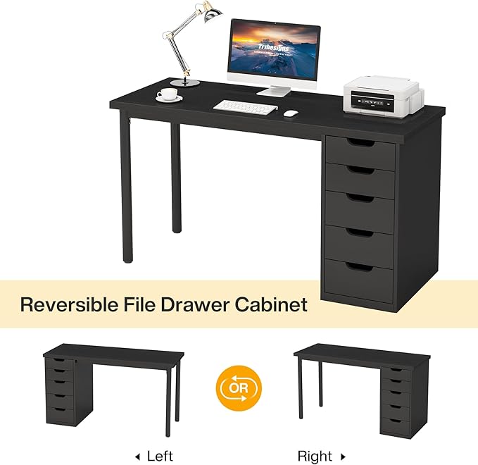 Tribesigns Computer Desk with 5 Drawers, 47 inches Rustic Brown Home Office - Image 7