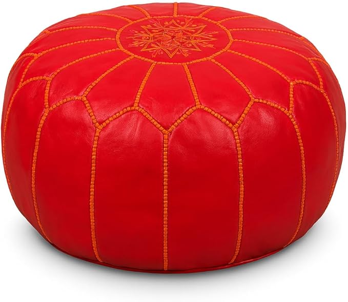 Stuffed Round Design Moroccan Leather Pouf Ottoman, Pre-Filled, 100% Genuine by Unknown
