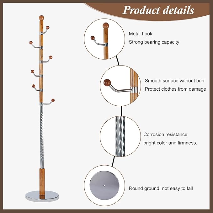 Wooden Coat Rack Freestanding, Vintage Coat Racks - Image 4