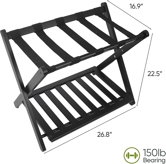 2 Pack Fully Assembled Black Bamboo Luggage Racks - Image 5