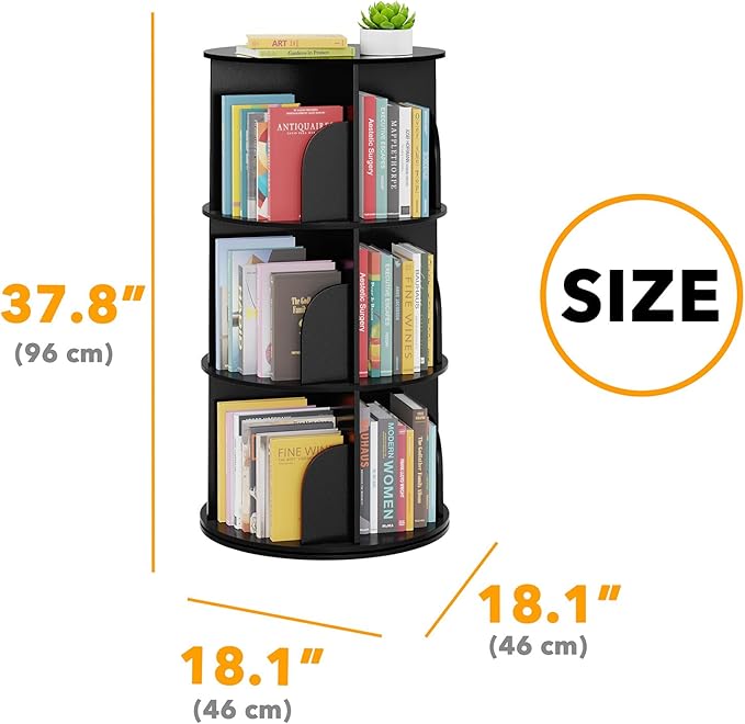 SpaceAid 3 Tier Rotating Bookshelf Tower, Spinning Bookcase Lazy Susan - Image 2
