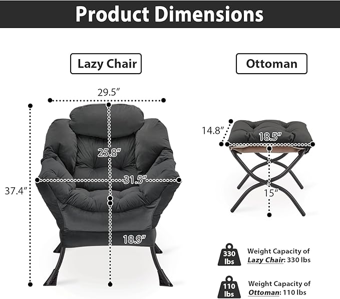 Lazy Chair with Folding Ottoman, Accent Chair Velvet Upholstered with Metal - Image 3