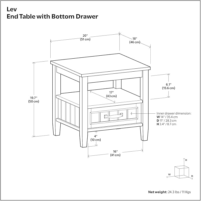 SIMPLIHOME Lev SOLID WOOD 20 Inch Wide Rectangle Transitional End Table - Image 3