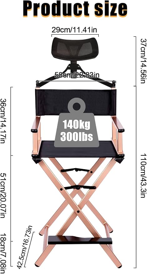 Lorvain Folable Makeup Artist Stool Chair, Protable Tall Folding Directors Chair - Image 3