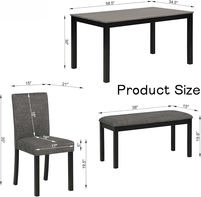 Dining Table Set for 5, 6-Piece Kitchen Table & Chairs Set - Image 7