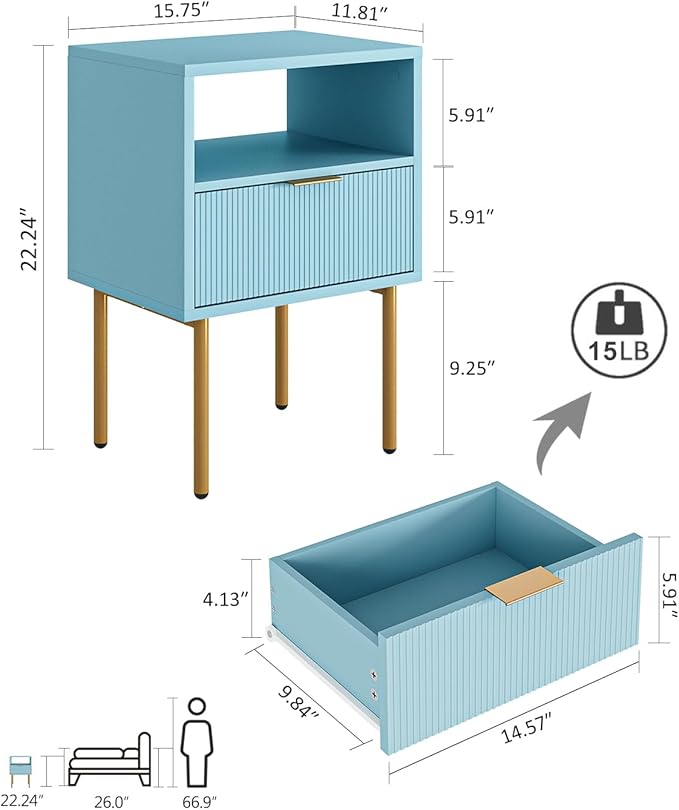 Masupu Night Stand, Mid-Century Modern Bedside Table - Image 2