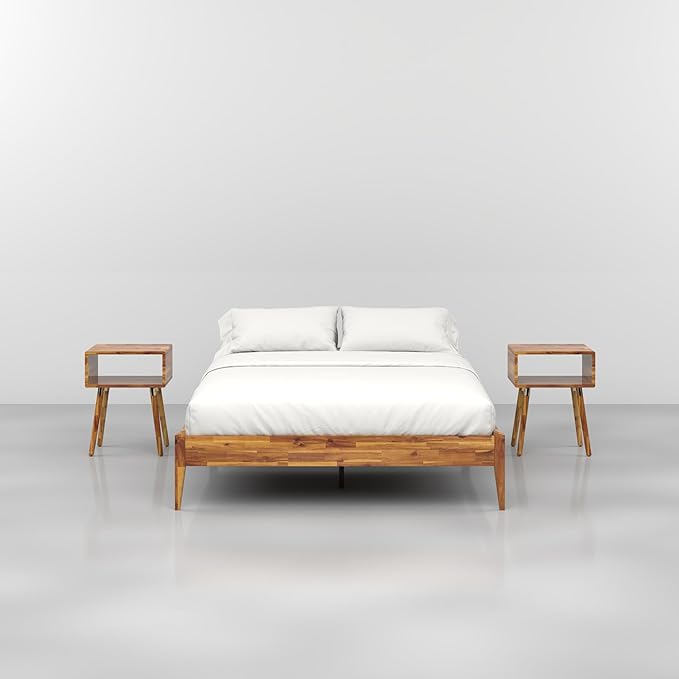 Bme Dinkee Wooden Queen Bed Frame, 15 Inch Height, Elegant Minimalist Modern - Image 5