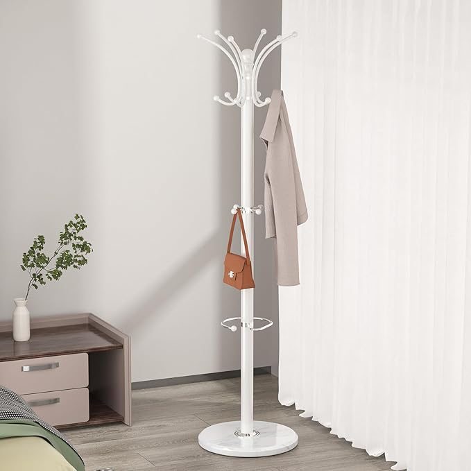 Coat Rack Freestanding with Marble Base, Heavy Duty Clothes Tree with Hooks and - Image 8