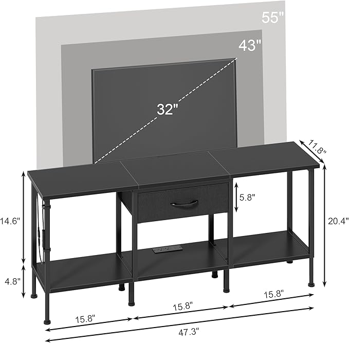 LED TV Stand with Power Outlet and Fabric Drawer - Image 2