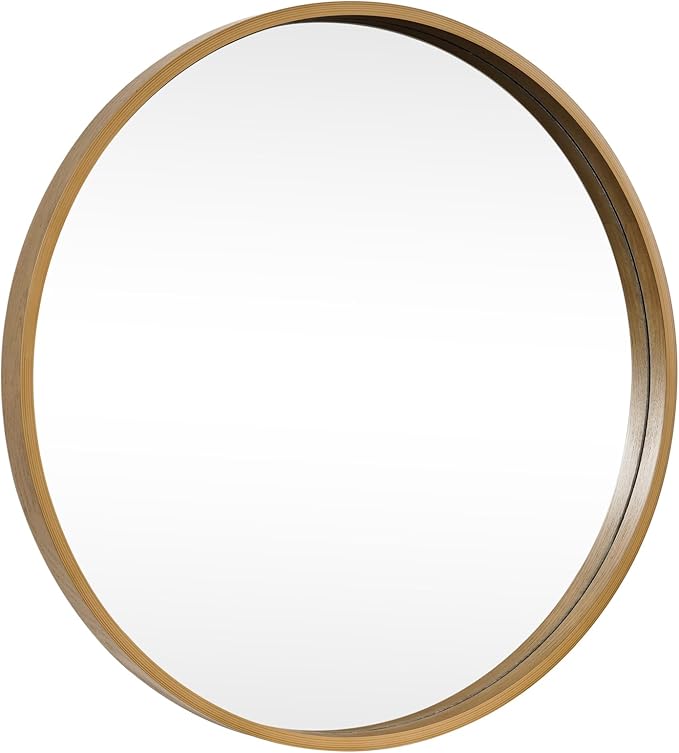 HOMECOOKIN Round Wood Mirror 24 inch Circle Wall Mirror by HOMECOOKIN