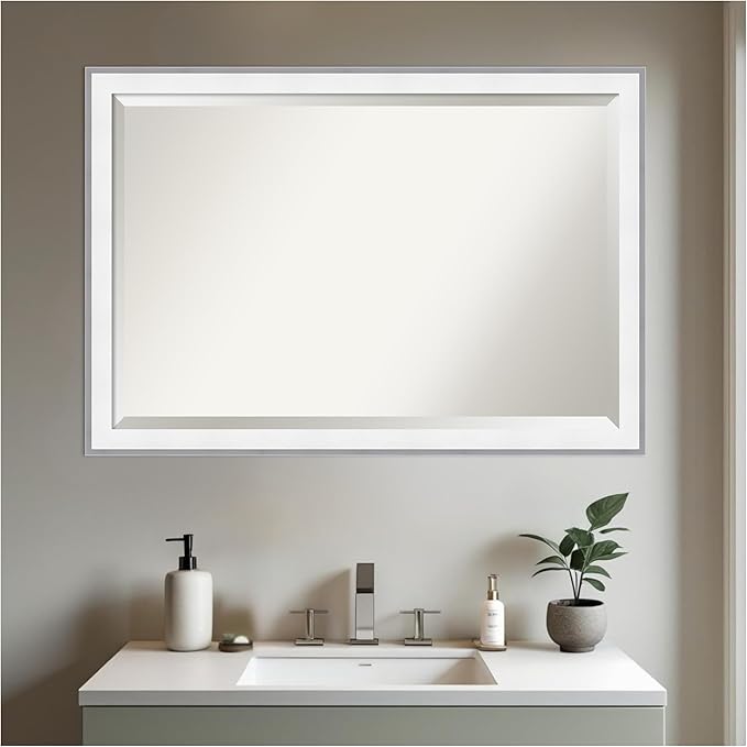Amanti Art Bathroom Mirror for Over Sink, 27x39 Maya White Silver Rectangle - Image 6