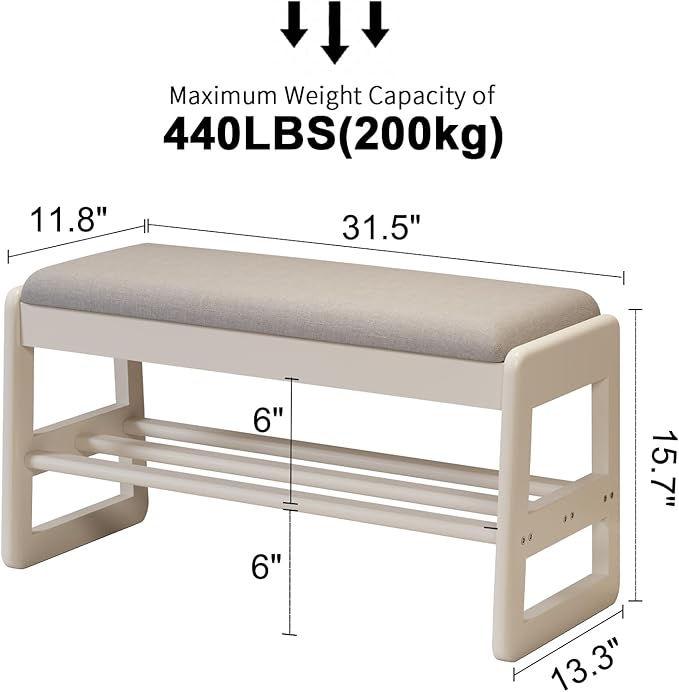 Shoe Rack Bench with Cushion, 2 Tiers Shoe Bench with Flip-Top Storage - Image 3