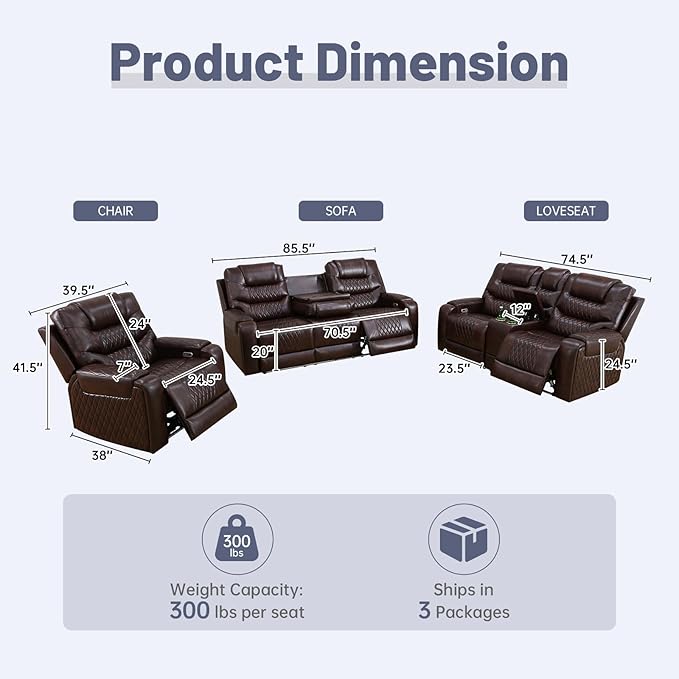 3+2+1 PU Leather Power Sectional Sofa Set, Living Room Furniture, Reclining - Image 2