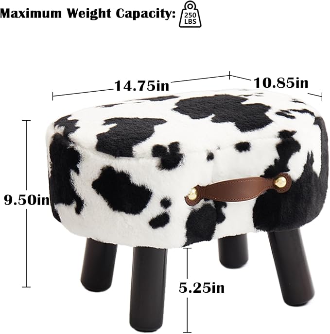 Small Footstool with Handle, Faux Fur Ottoman Foot Rest with Padded Seat - Image 3