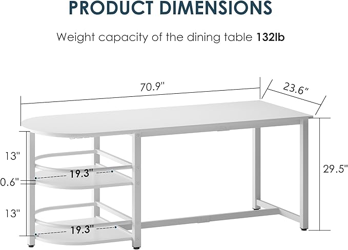 soges Dining Table for 4-6 Person, 71 inch Long Kitchen Dining Table for Living - Image 2