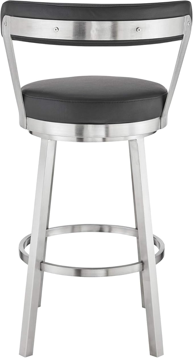 Armen Living Bryant Modern 26" Seat Height Black Faux Leather and Brushed - Image 7