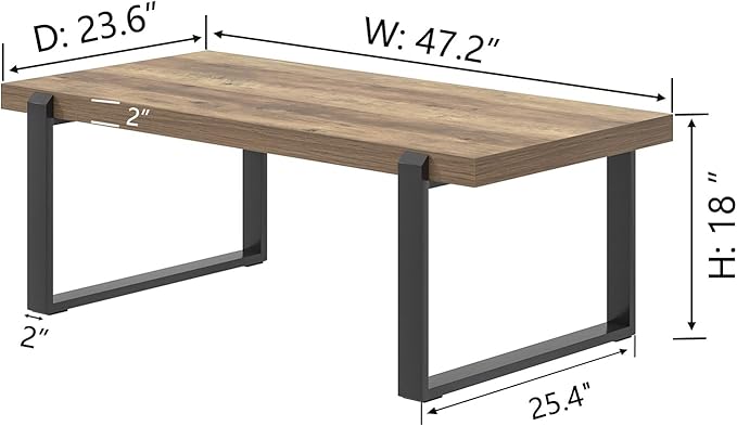 FOLUBAN Rustic Coffee Table, Modern Wood and Metal Industrial Center Table - Image 2