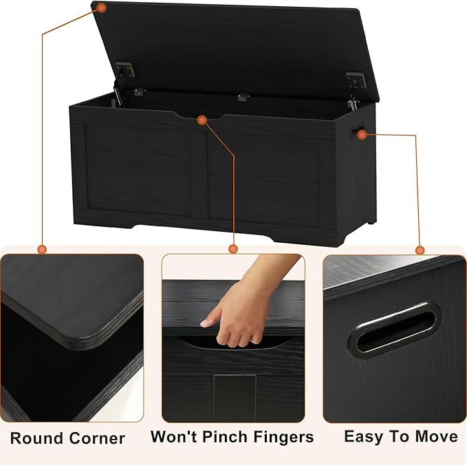 39.4" Storage Chest, Wooden Storage Bench, Lift Top Toy Chest - Image 7