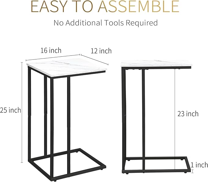 C Shaped Side Table Set of 2, Marble End Table - Image 3