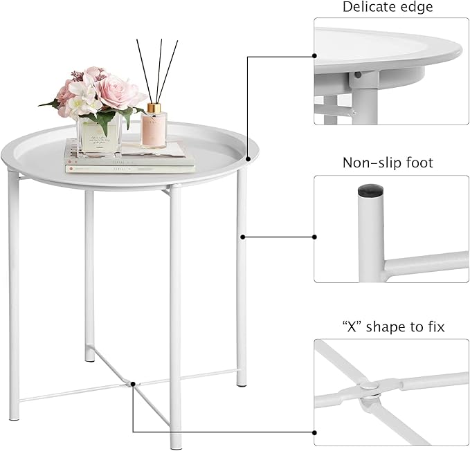 VECELO Side/End Table, Folding Round Metal Anti-Rust and Waterproof Outdoor or - Image 9