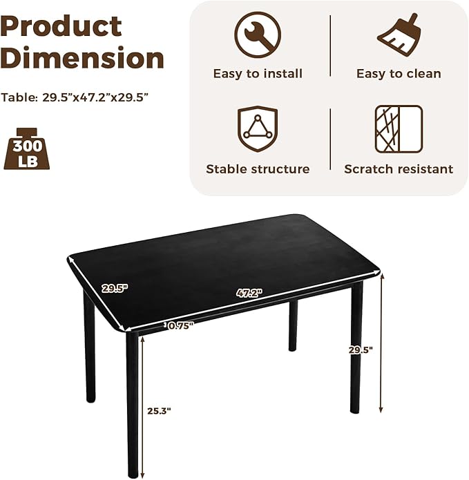 DELAVIN 47.2" Rectangle Solid Wood Dining Table, Modern Kitchen Table, Oak - Image 3
