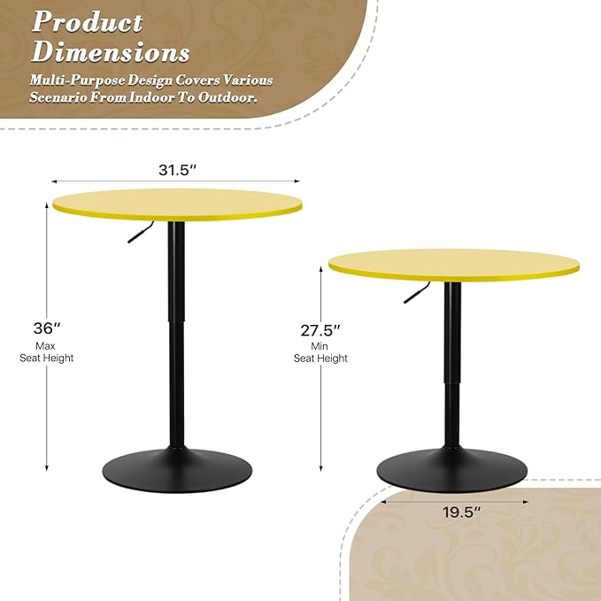 Athena Collection Modern Bar Table Round Top Height Adjustable, Tall Bistro Pub - Image 3