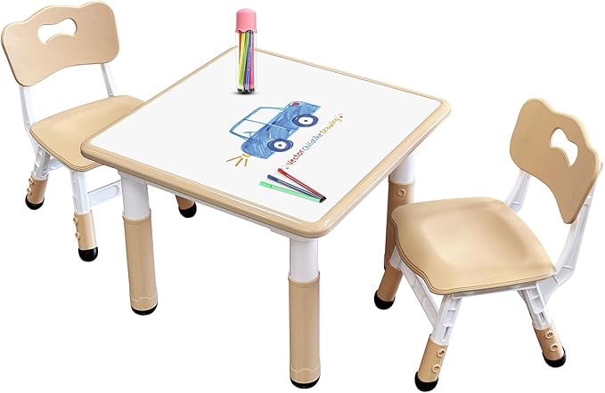 Kids Table & Chair Set with Adjustable Toddler-Safe Non-Slip Legs, Activity & by JIAOQIU