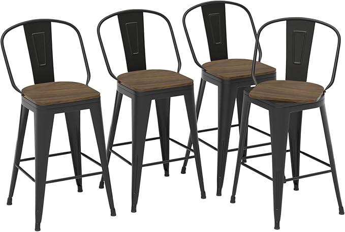 24” Swivel Bar Stools Set of 4, Counter Height Bar Stools Wooden Seat, Metal by Homvinax