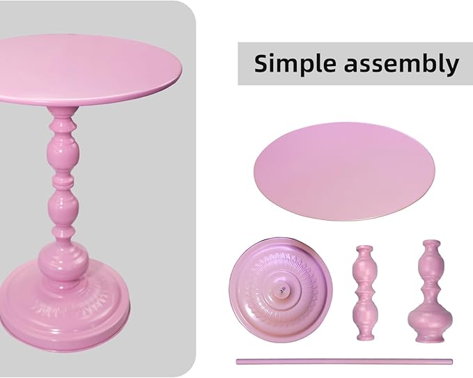 Benkyo Pink Round End Side Table Modern Metal Pedestal Spindle Side Tables - Image 6